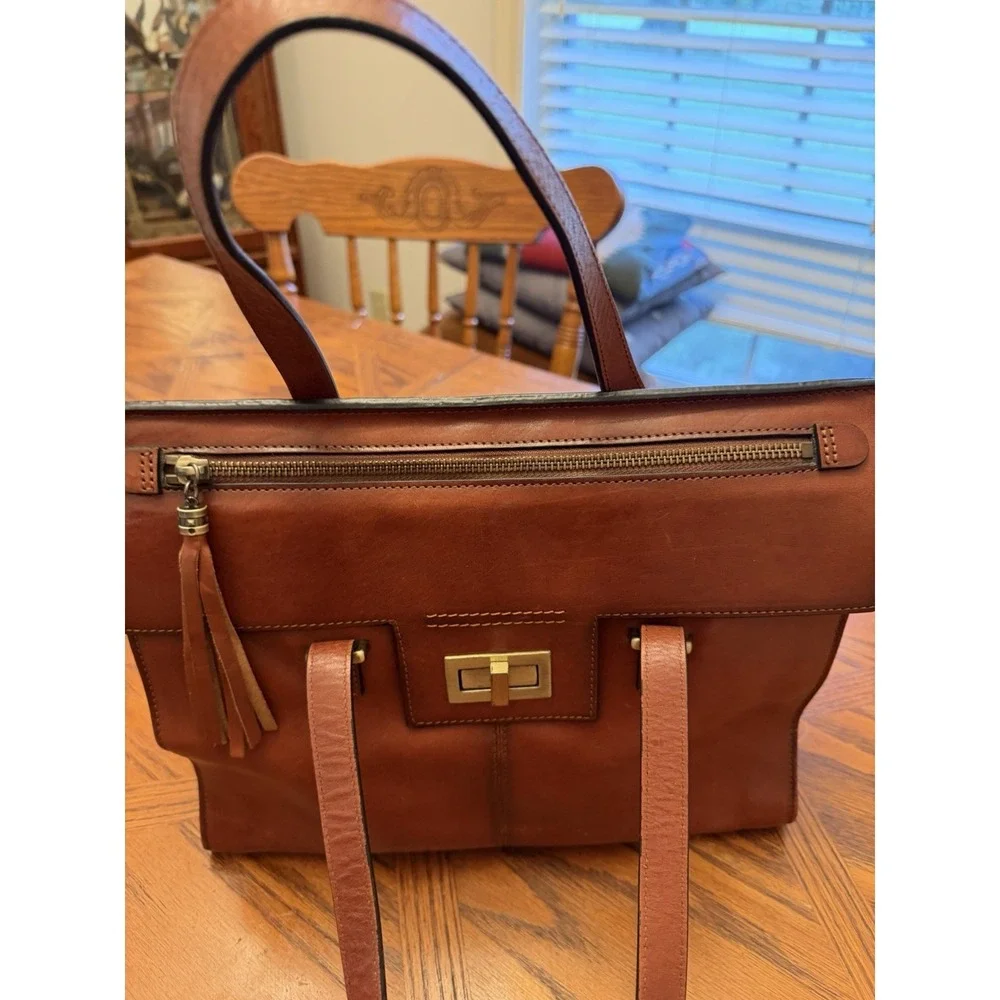 Banuce Full-Grain Italian Vegetable-Tanned Leather Satchel Handbag Red/Brown
